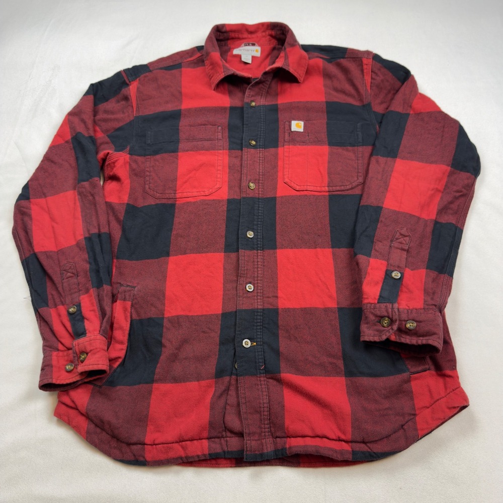 Carhartt Mens Hubbard Sherpa Lined Shirt Jac Red Black Buffalo Plaid 103315 MED